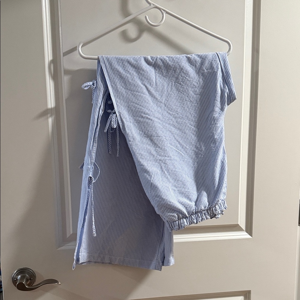 Wide Legged Light Blue Striped Pants